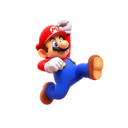 Mario jumps into the air.