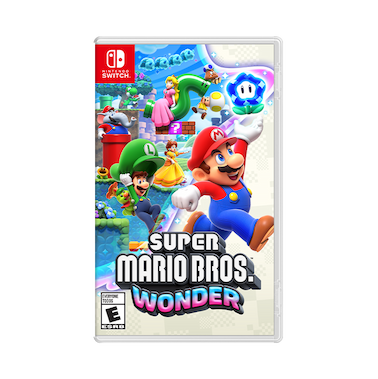 La boîte de la version emballée du jeu Super Mario Bros. Wonder est présentée.