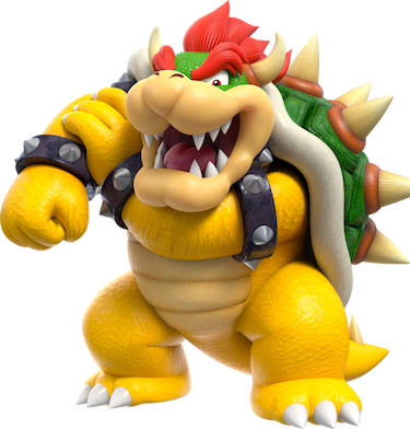 Bowser is standing with a big grin on his face.