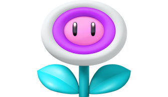 Mario utilise une fleur à bulles et tire des bulles sur des ennemis.