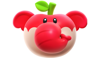 Mario utilise une pomme d'éléphant et se transforme en éléphant.